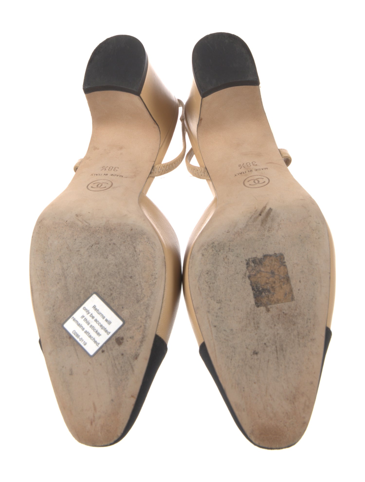 Chanel Interlocking CC Logo Leather Slingback Pumps