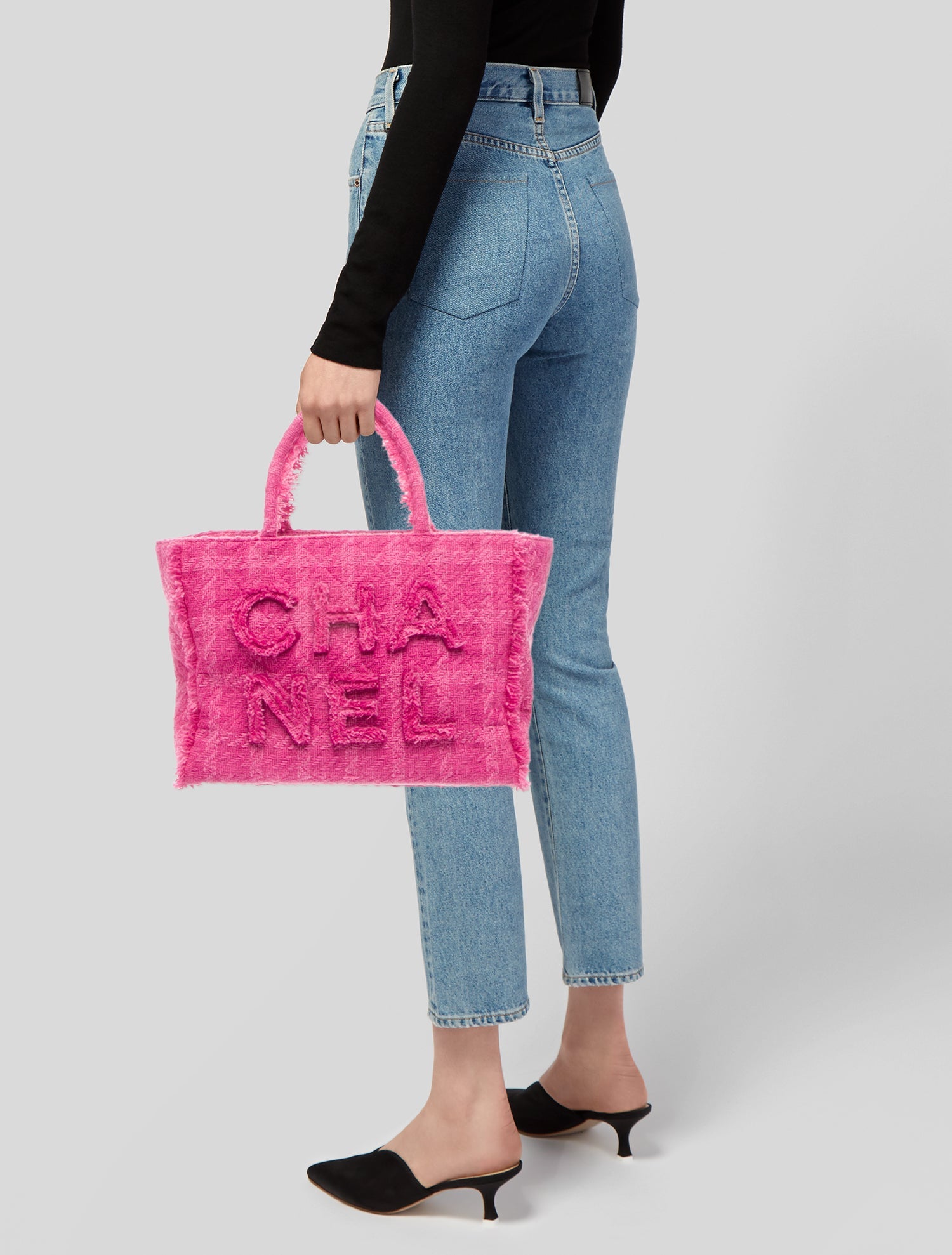 Chanel Giant Logo Tweed Shopping Bag