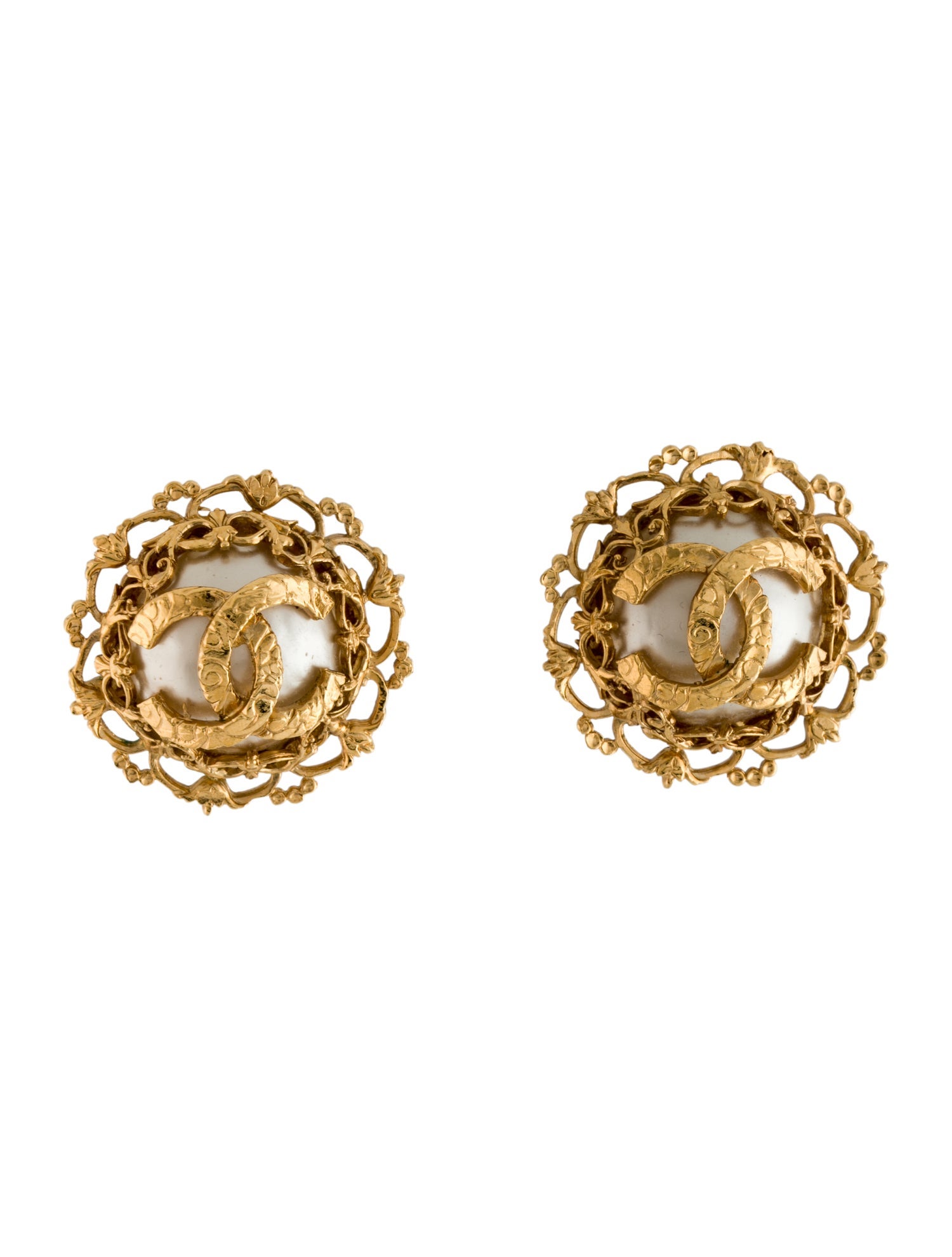 Chanel Vintage CC Faux Pearl Clip-On Earrings