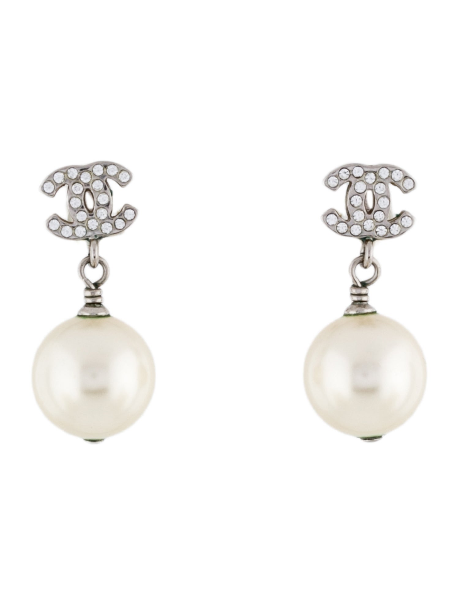 Chanel Faux Pearl & Strass CC Drop Earrings