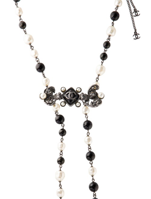 Chanel Faux Pearl, Enamel & Strass CC Lavalier Necklace