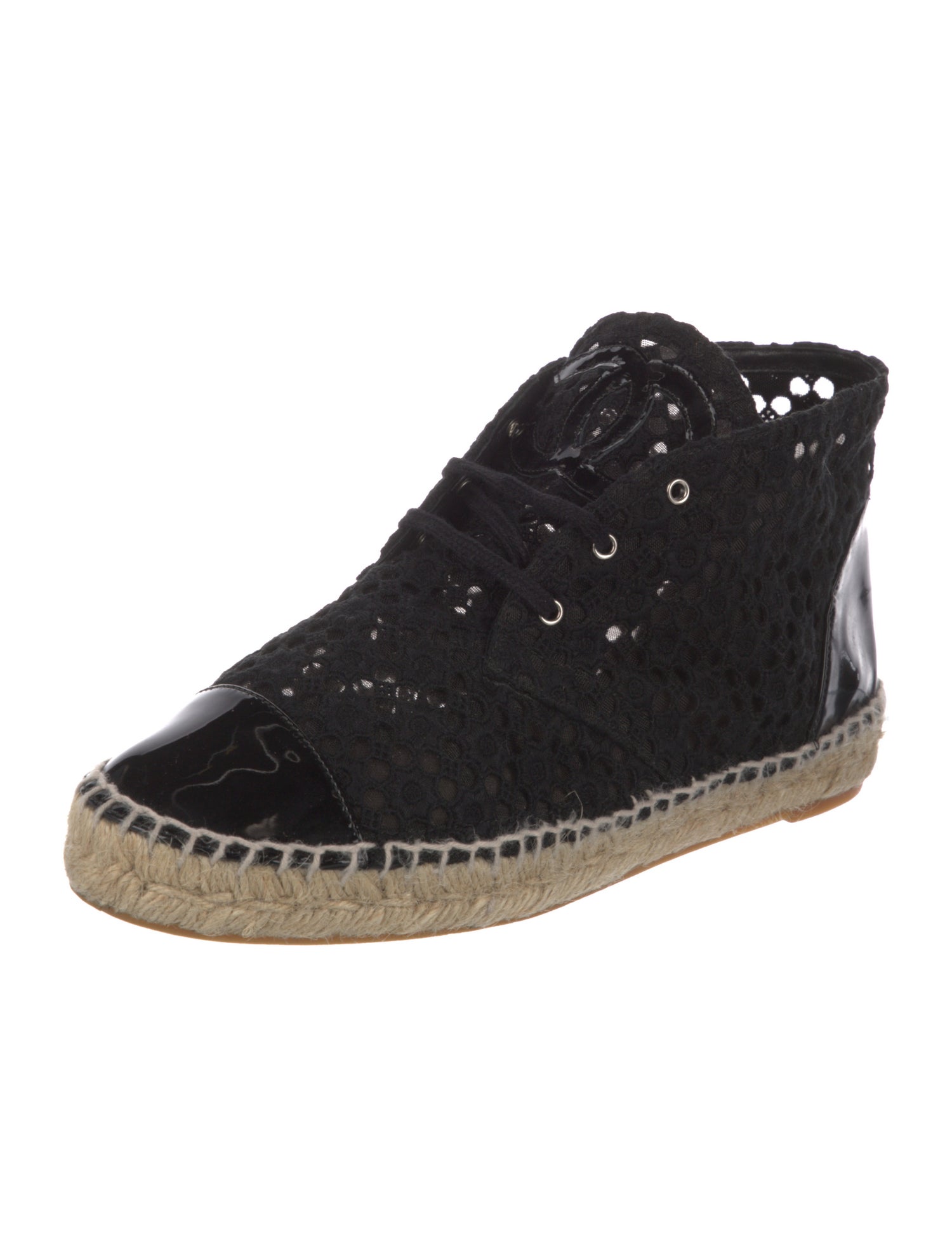Chanel Interlocking CC Logo Lace Espadrilles