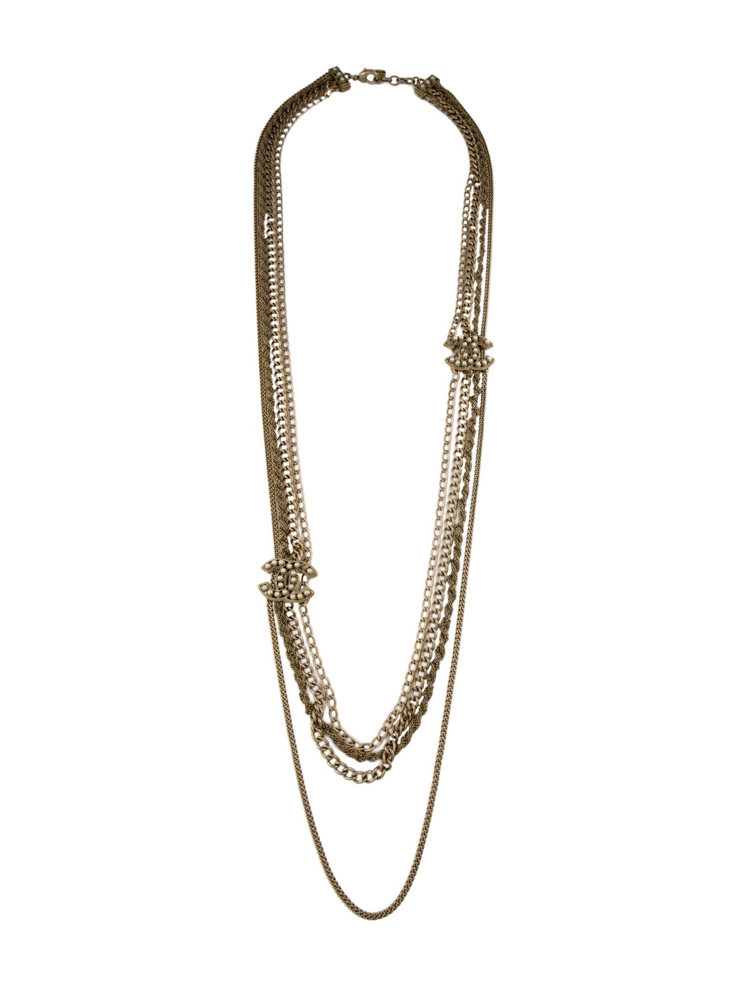 Chanel Faux Pearl & Resin CC Multistrand Station Necklace