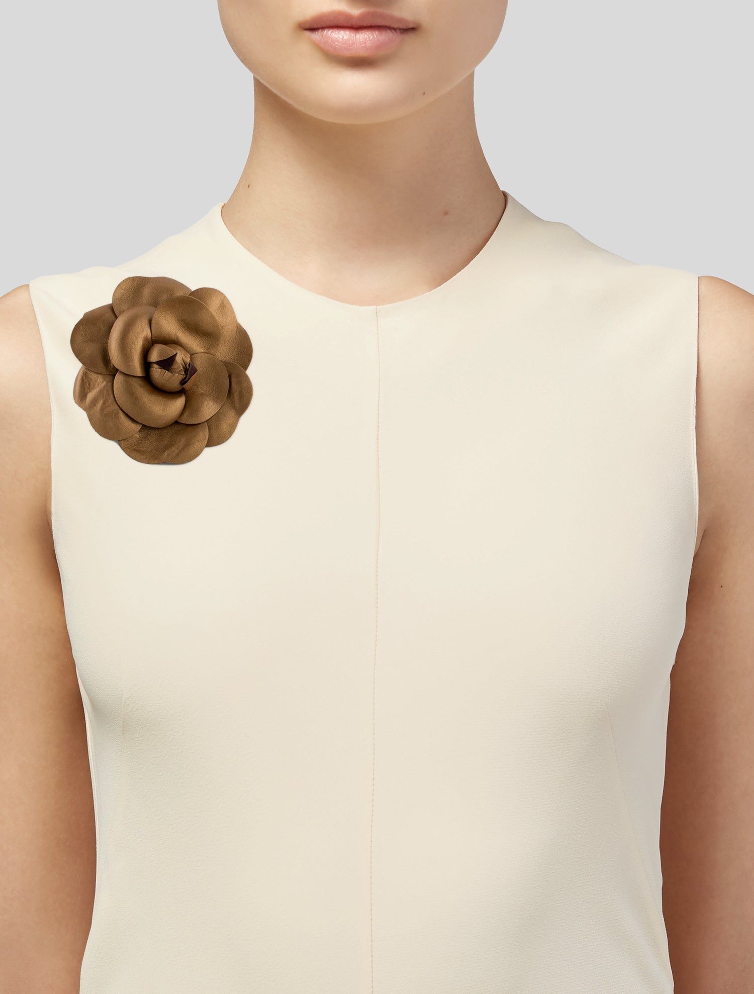 Chanel Vintage Leather Camellia Brooch