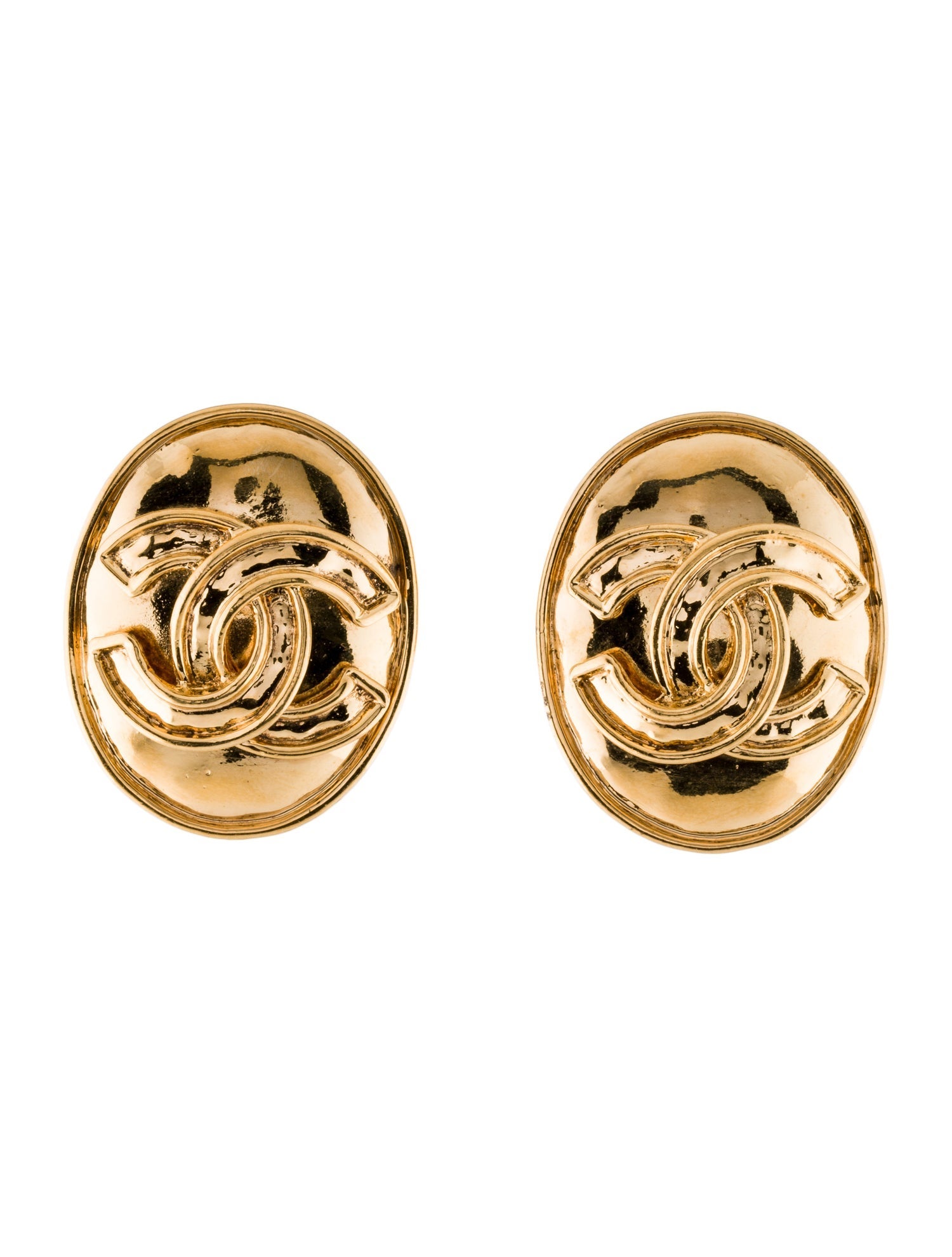 Chanel Vintage Oval CC Clip-On Earrings