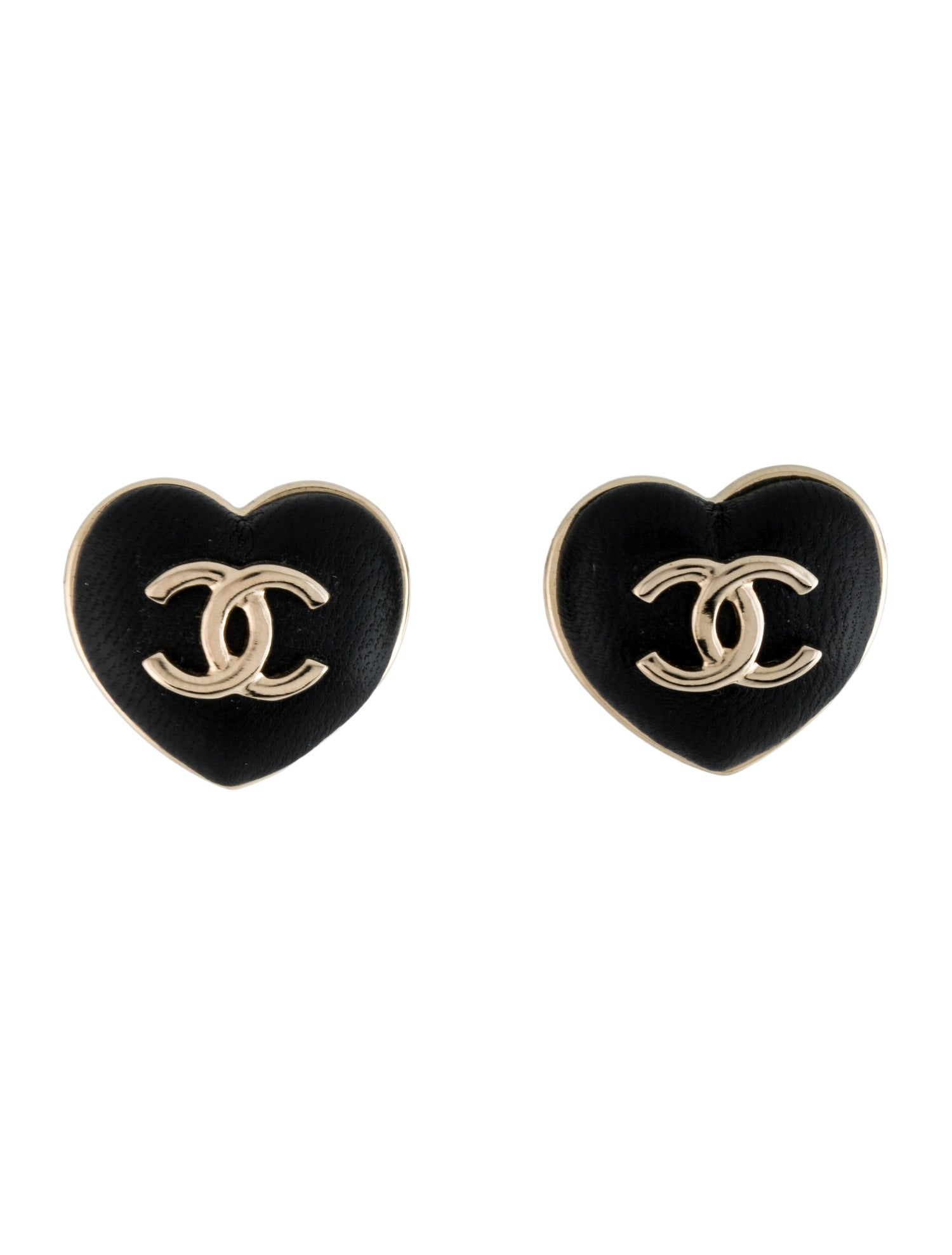 Chanel 2022 Leather CC Heart Stud Earrings