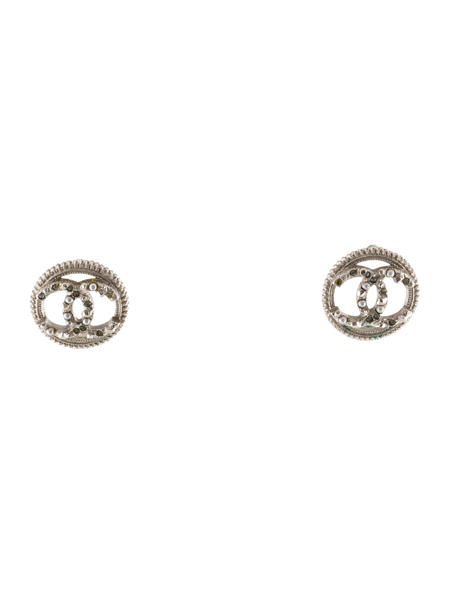Chanel Faux Pearl & Strass Round CC Stud Earrings