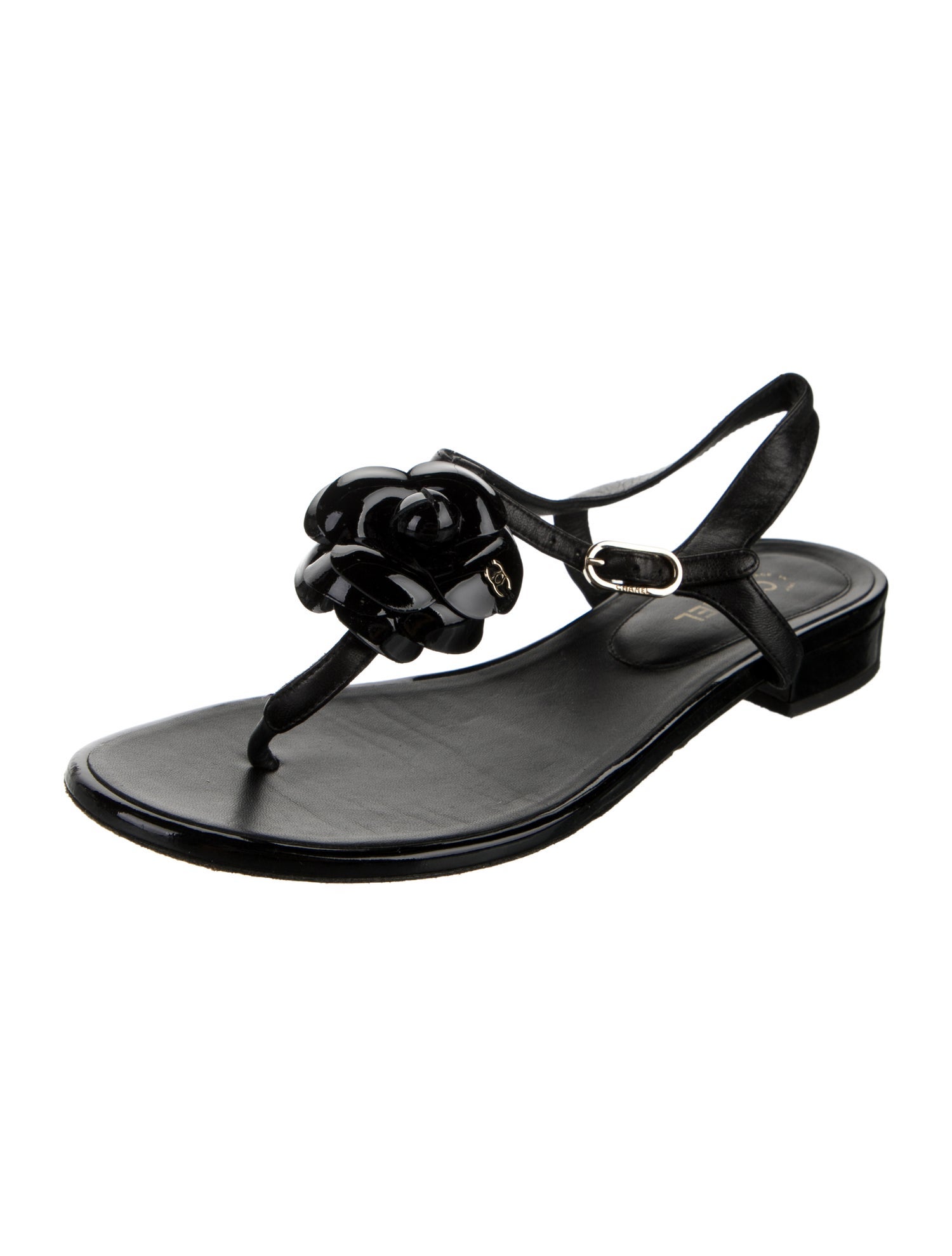 Chanel Interlocking CC Logo Leather T-Strap Sandals