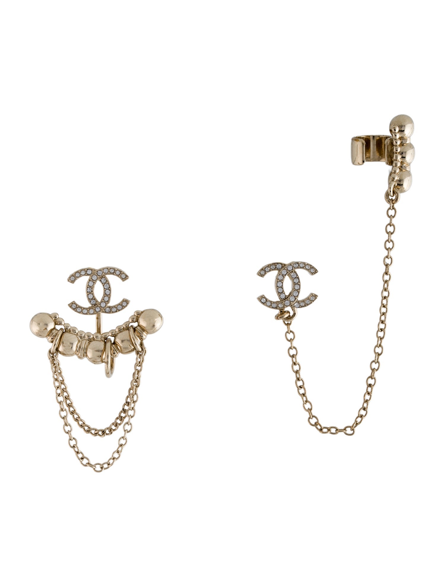 Chanel 2022 Strass CC Asymmetrical Ear Cuff Earrings