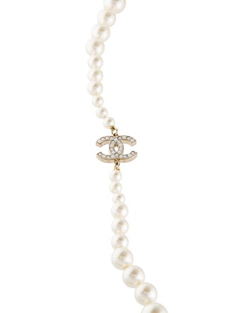 Chanel Faux Pearl CC Bead Strand Necklace