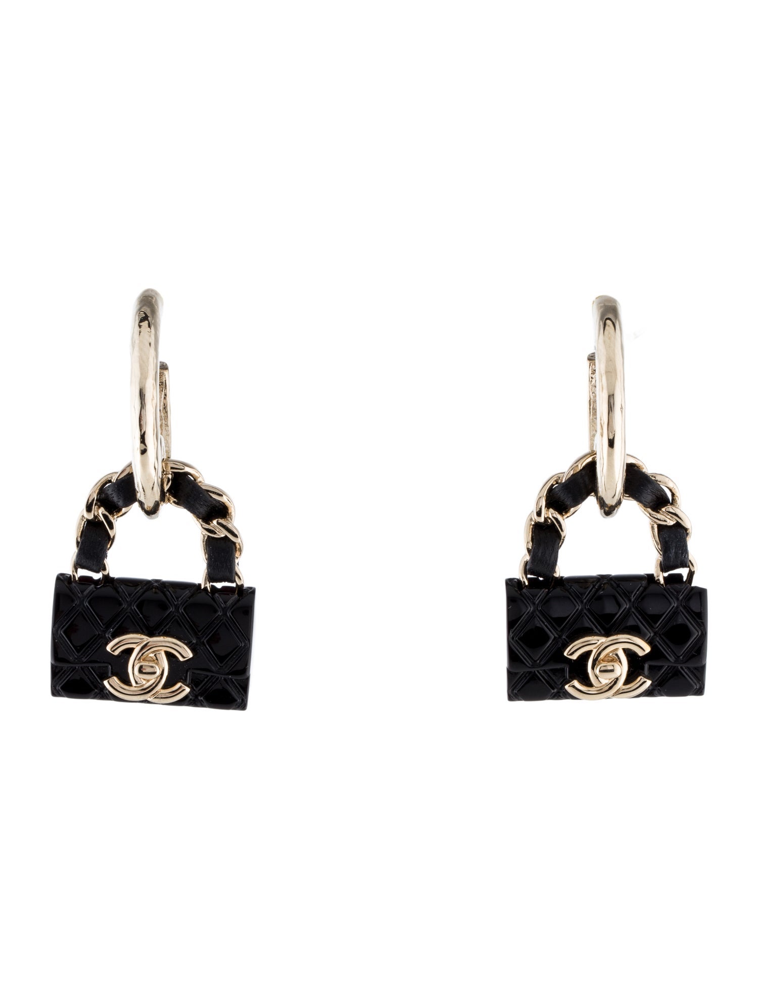 Chanel 2023 Resin & Leather Purse CC Hoop Drop Earrings