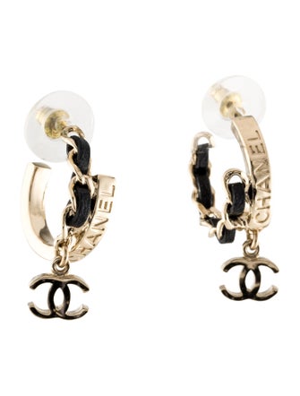 Chanel 2022 Leather CC Hoop Earrings