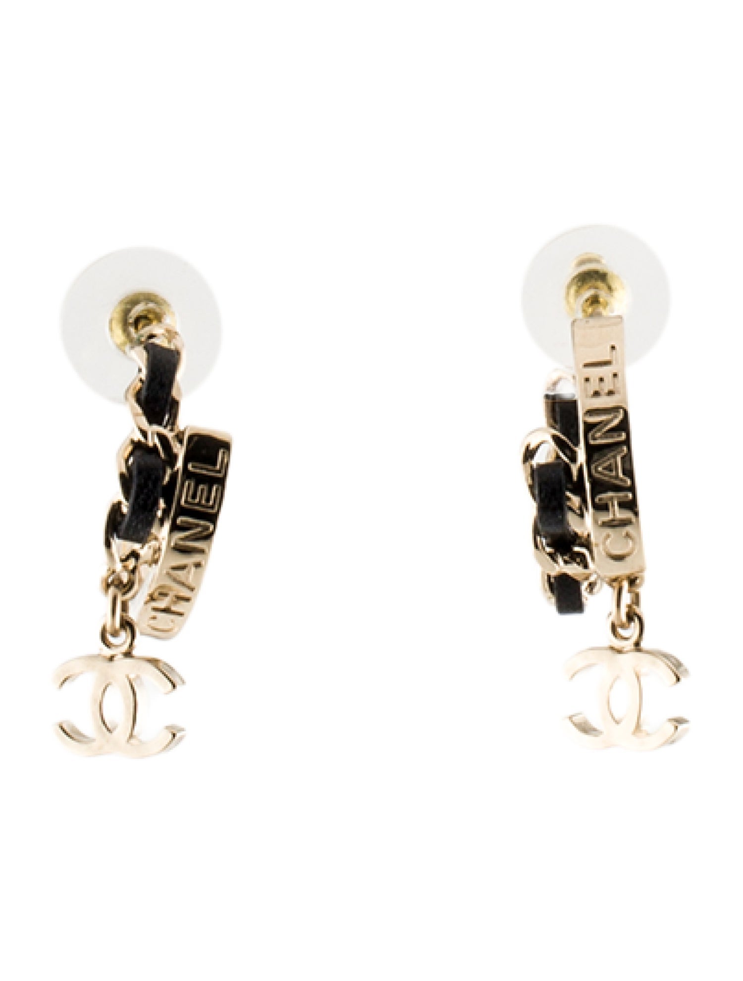 Chanel 2022 Leather CC Hoop Earrings