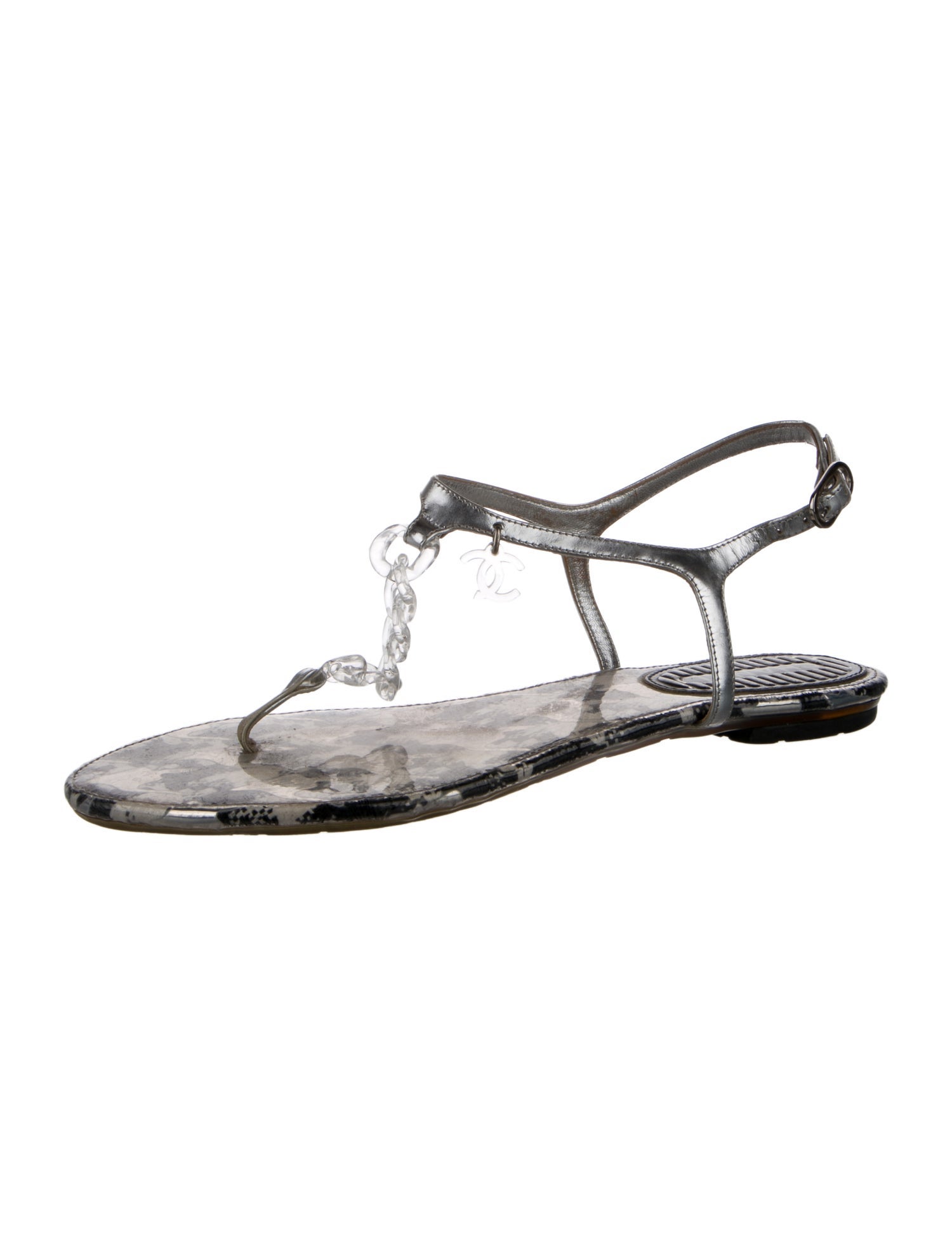 Chanel 2010 Interlocking CC Logo T-Strap Sandals