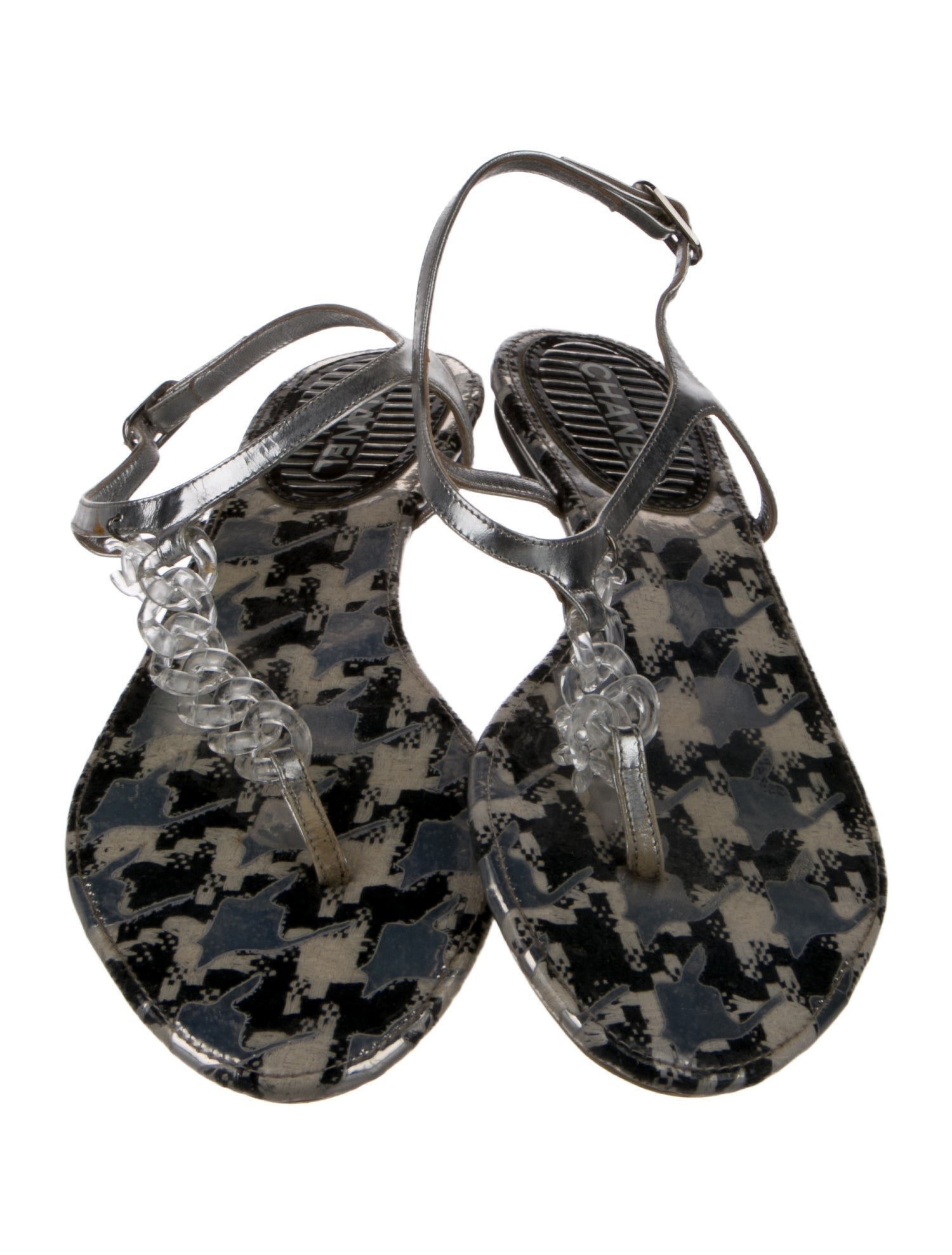 Chanel 2010 Interlocking CC Logo T-Strap Sandals