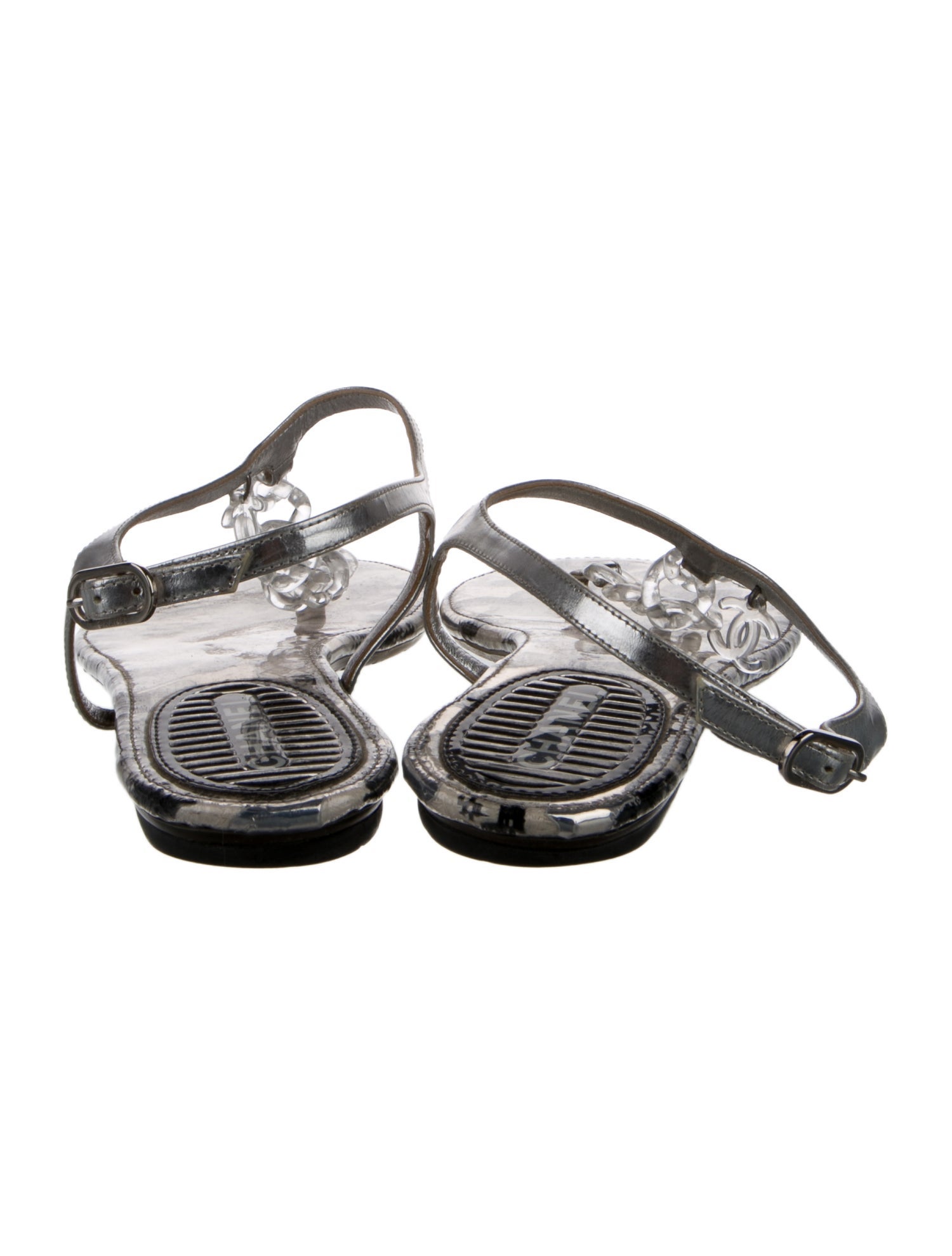 Chanel 2010 Interlocking CC Logo T-Strap Sandals