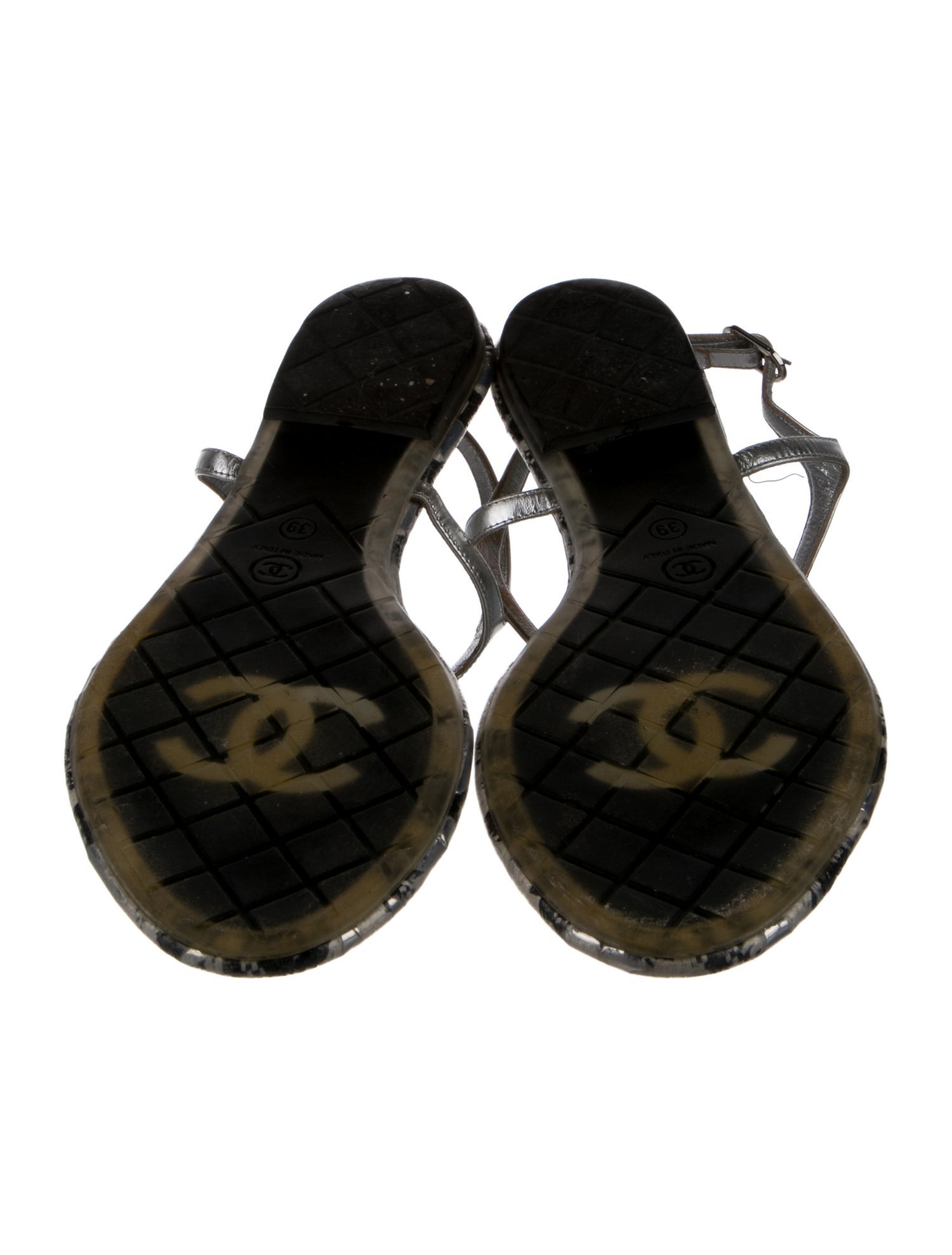 Chanel 2010 Interlocking CC Logo T-Strap Sandals