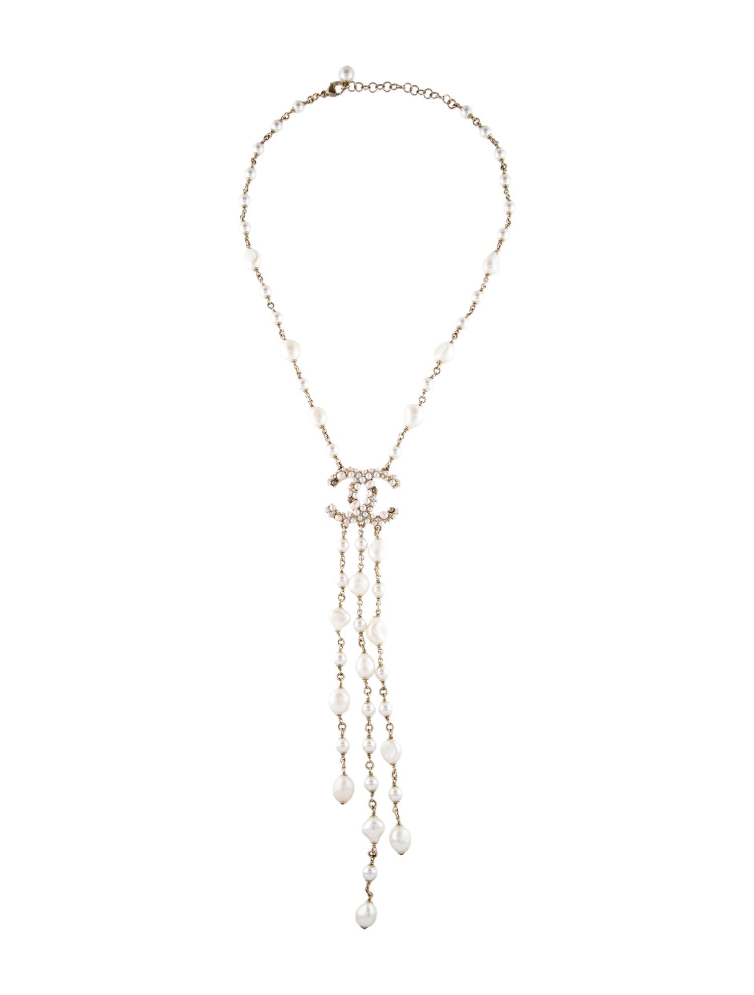 Chanel 2020 Pearl, Faux Pearl & Strass CC Logo Lavalier Necklace