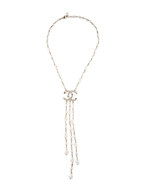 Chanel 2020 Pearl, Faux Pearl & Strass CC Logo Lavalier Necklace