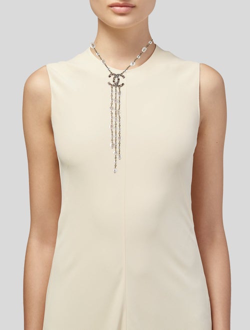 Chanel 2020 Pearl, Faux Pearl & Strass CC Logo Lavalier Necklace