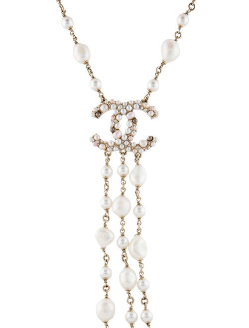 Chanel 2020 Pearl, Faux Pearl & Strass CC Logo Lavalier Necklace