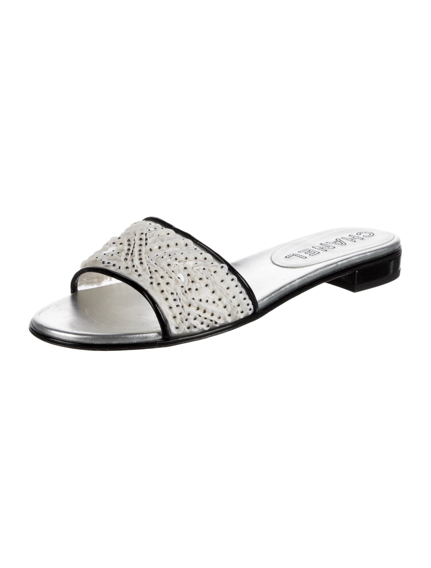 Chanel Leather Sequin Embellishments Slides