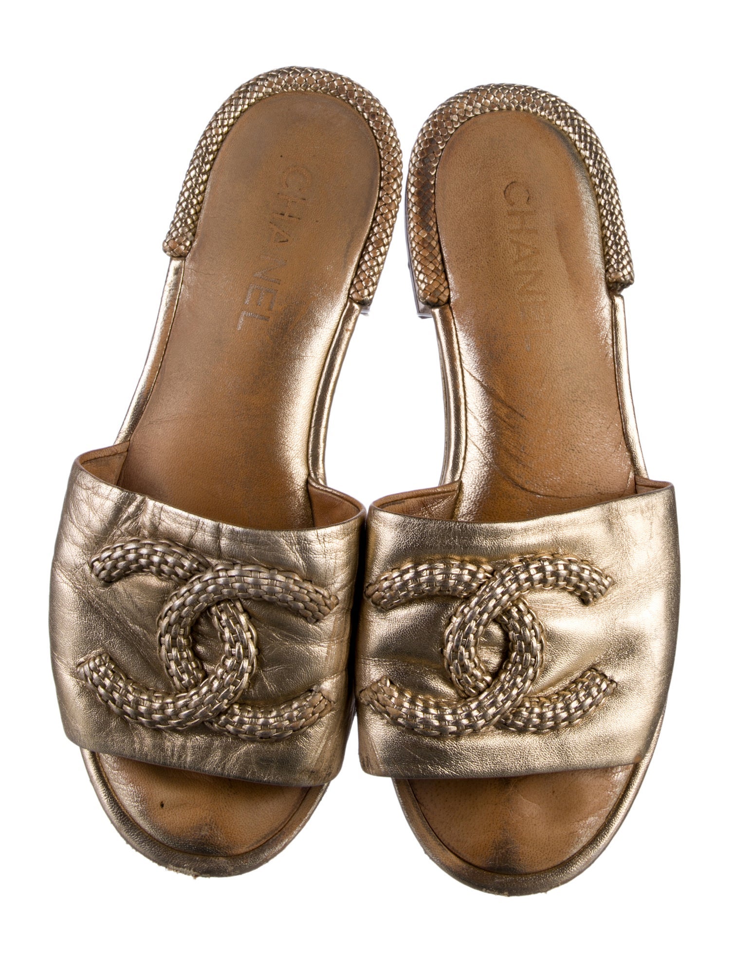 Chanel Interlocking CC Logo Leather Slides