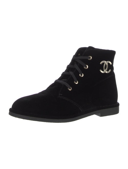 Chanel Interlocking CC Logo Velvet Lace-Up Boots