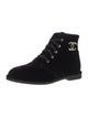 Chanel Interlocking CC Logo Velvet Lace-Up Boots