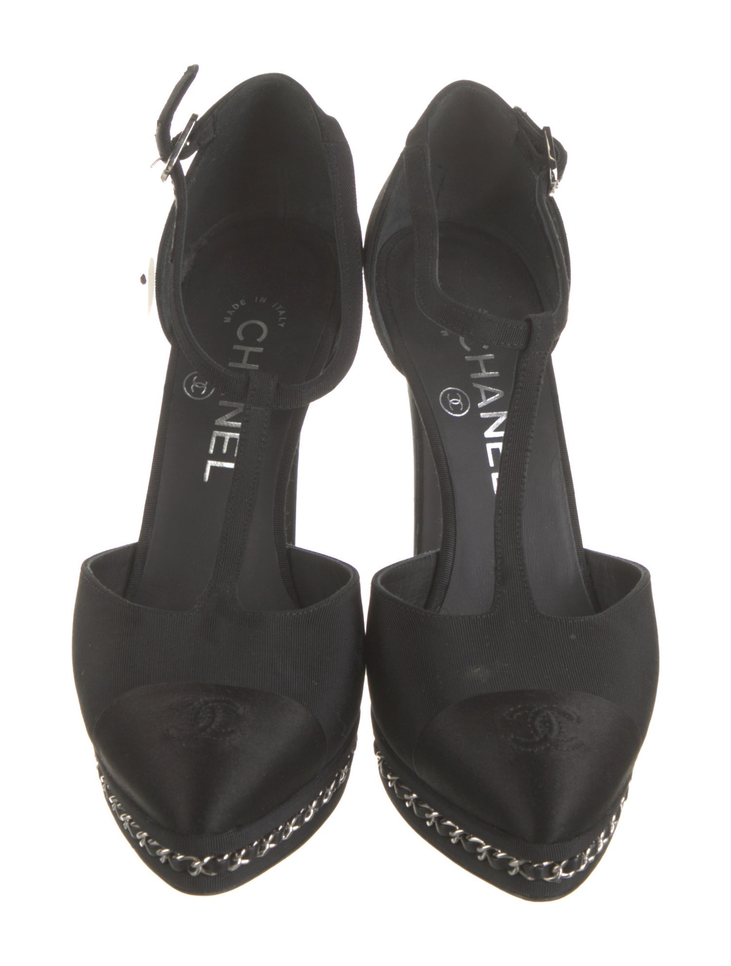 Chanel Interlocking CC Logo Chain-Link Accents T-Strap Pumps