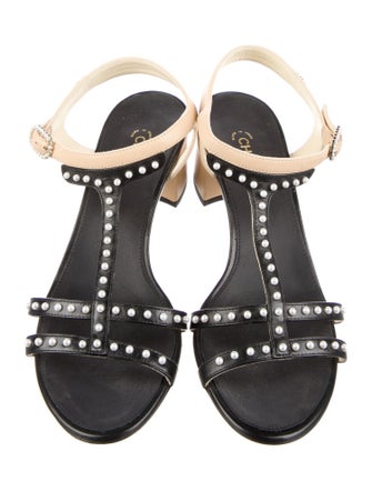 Chanel Interlocking CC Logo Leather T-Strap Sandals