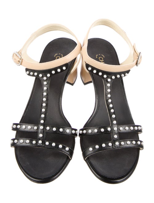 Chanel Interlocking CC Logo Leather T-Strap Sandals