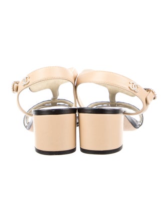 Chanel Interlocking CC Logo Leather T-Strap Sandals