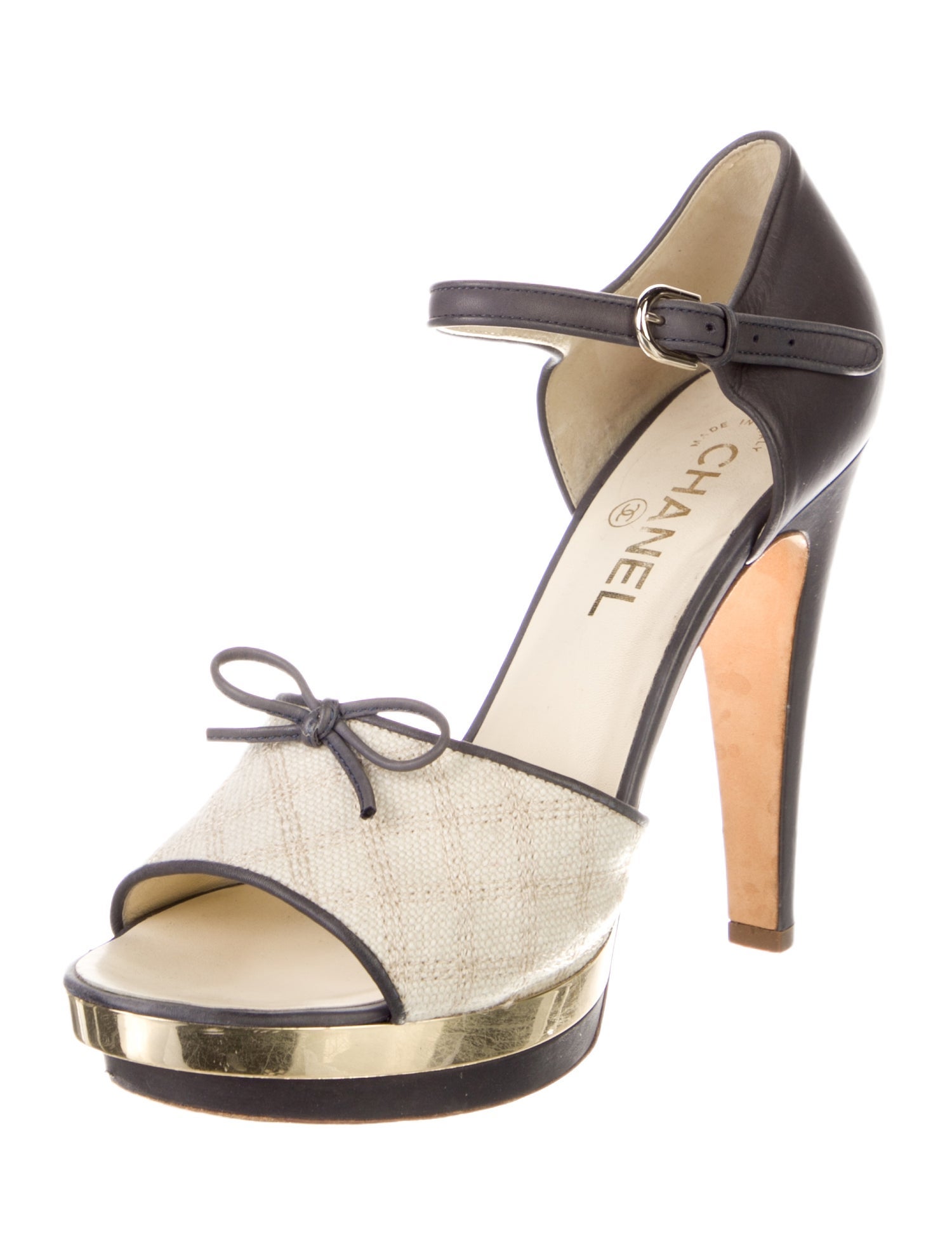 Chanel Interlocking CC Logo Tweed Sandals