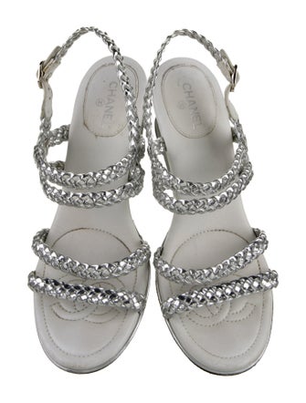 Chanel Interlocking CC Logo Leather Slingback Sandals