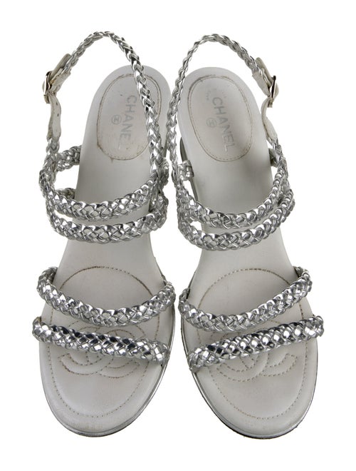 Chanel Interlocking CC Logo Leather Slingback Sandals
