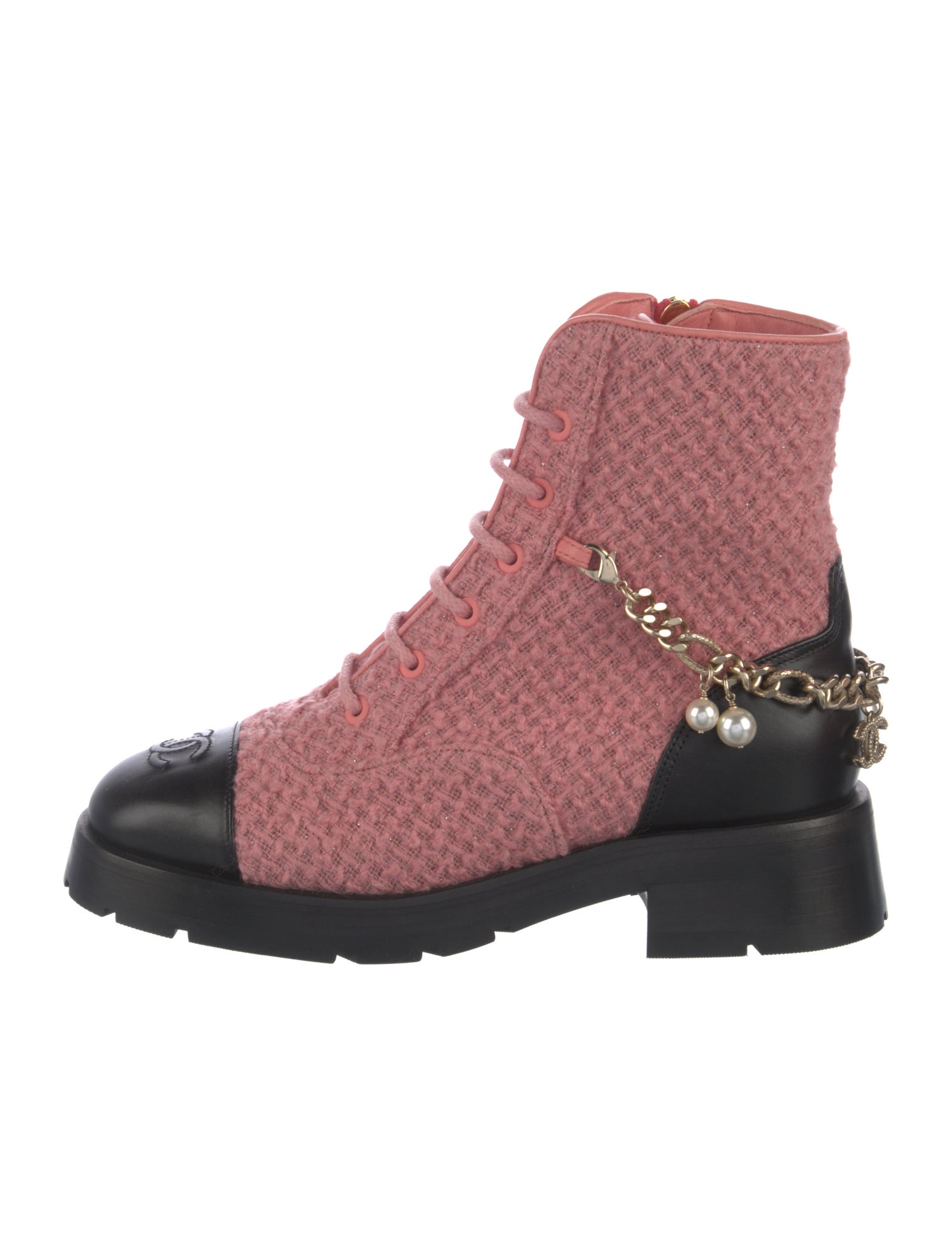 Chanel Interlocking CC Logo Tweed Combat Boots
