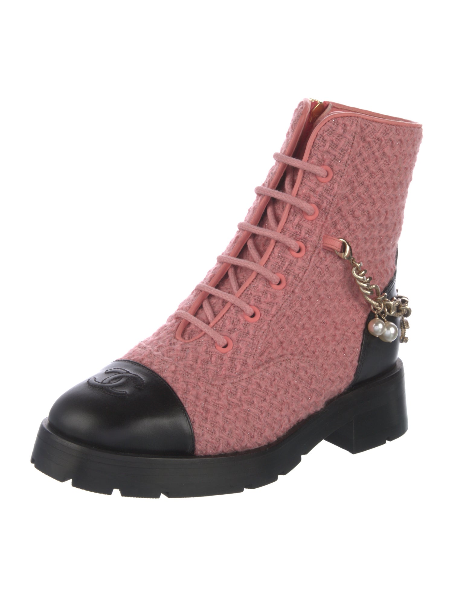 Chanel Interlocking CC Logo Tweed Combat Boots