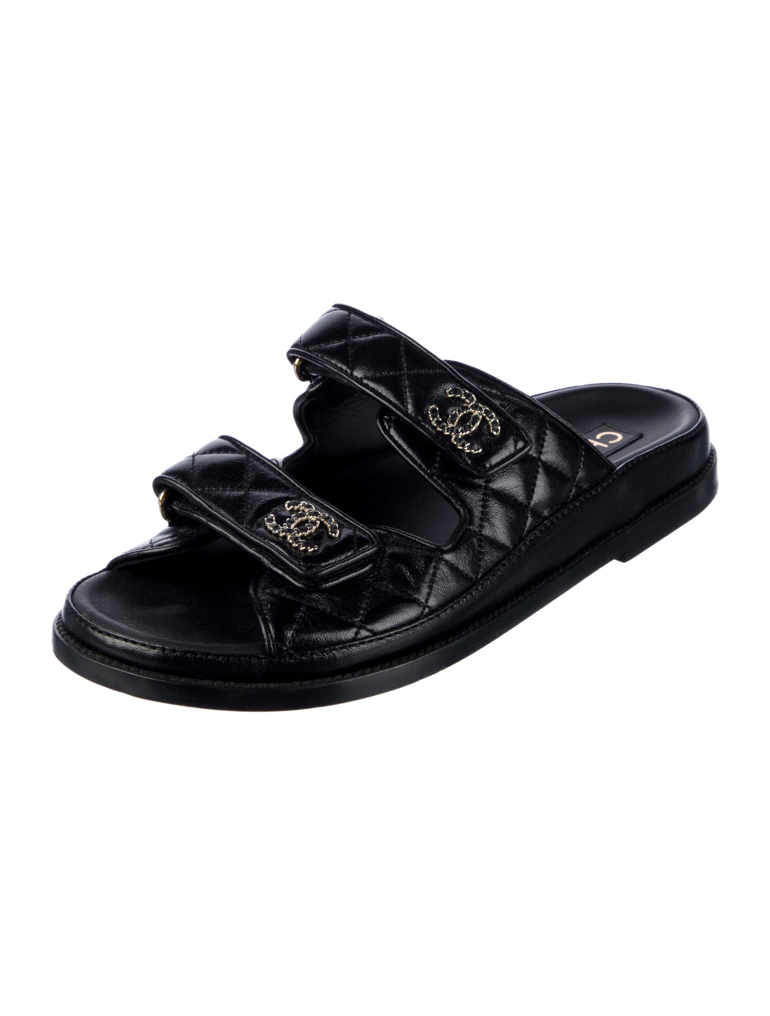 Chanel Interlocking CC Logo Leather Slides