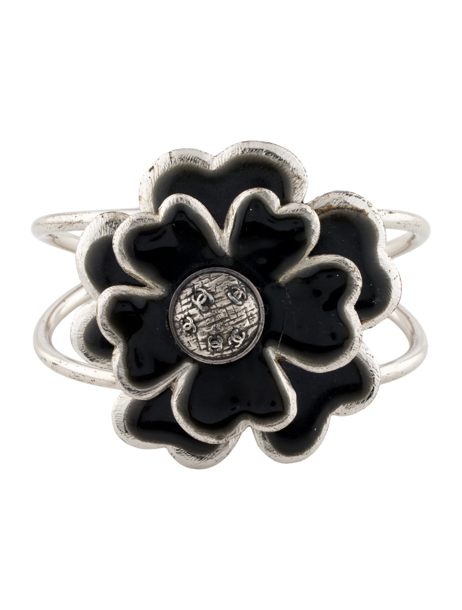 Chanel Enamel CC Camellia Cuff Bracelet
