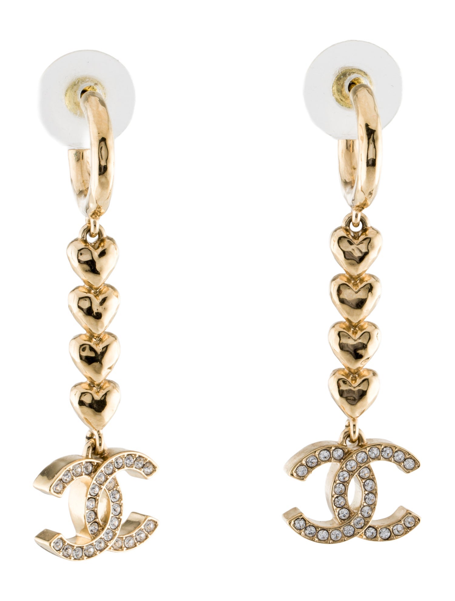 Chanel 2023 Strass CC Heart Drop Earrings