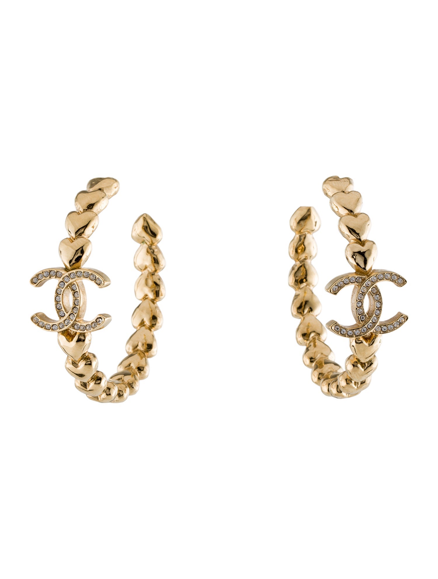Chanel 2023 Strass Heart CC Hoop Earrings