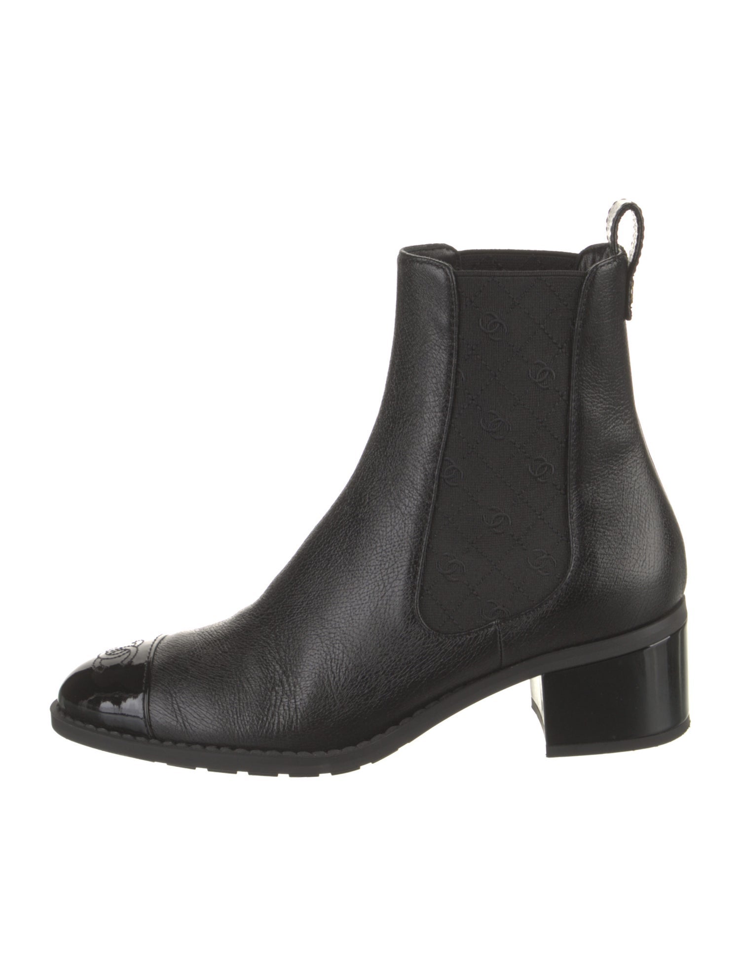 Chanel Interlocking CC Logo Leather Chelsea Boots