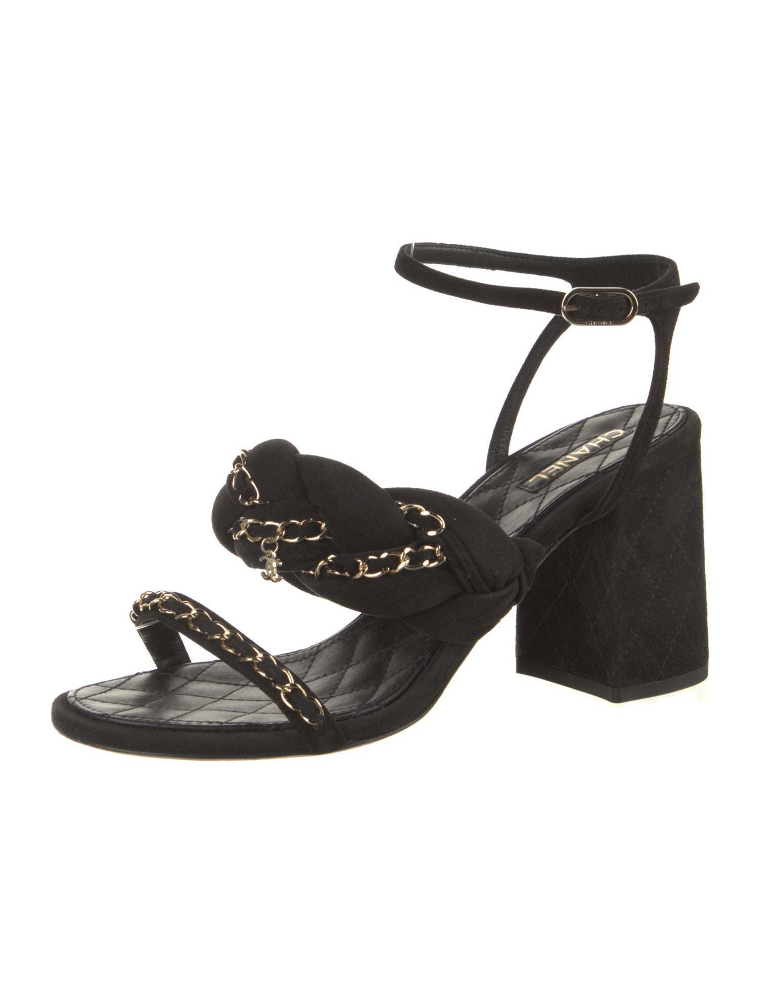 Chanel Interlocking CC Logo Suede Sandals