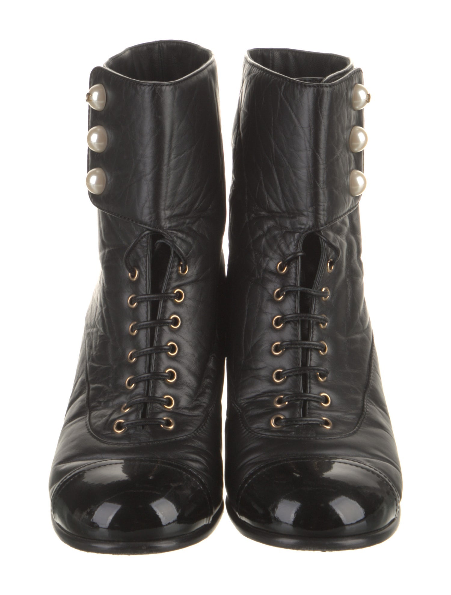 Chanel Interlocking CC Logo Leather Lace-Up Boots