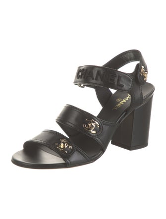 Chanel Interlocking CC Logo Lambskin Sandals