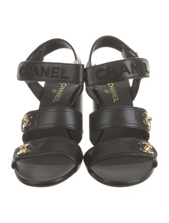 Chanel Interlocking CC Logo Lambskin Sandals