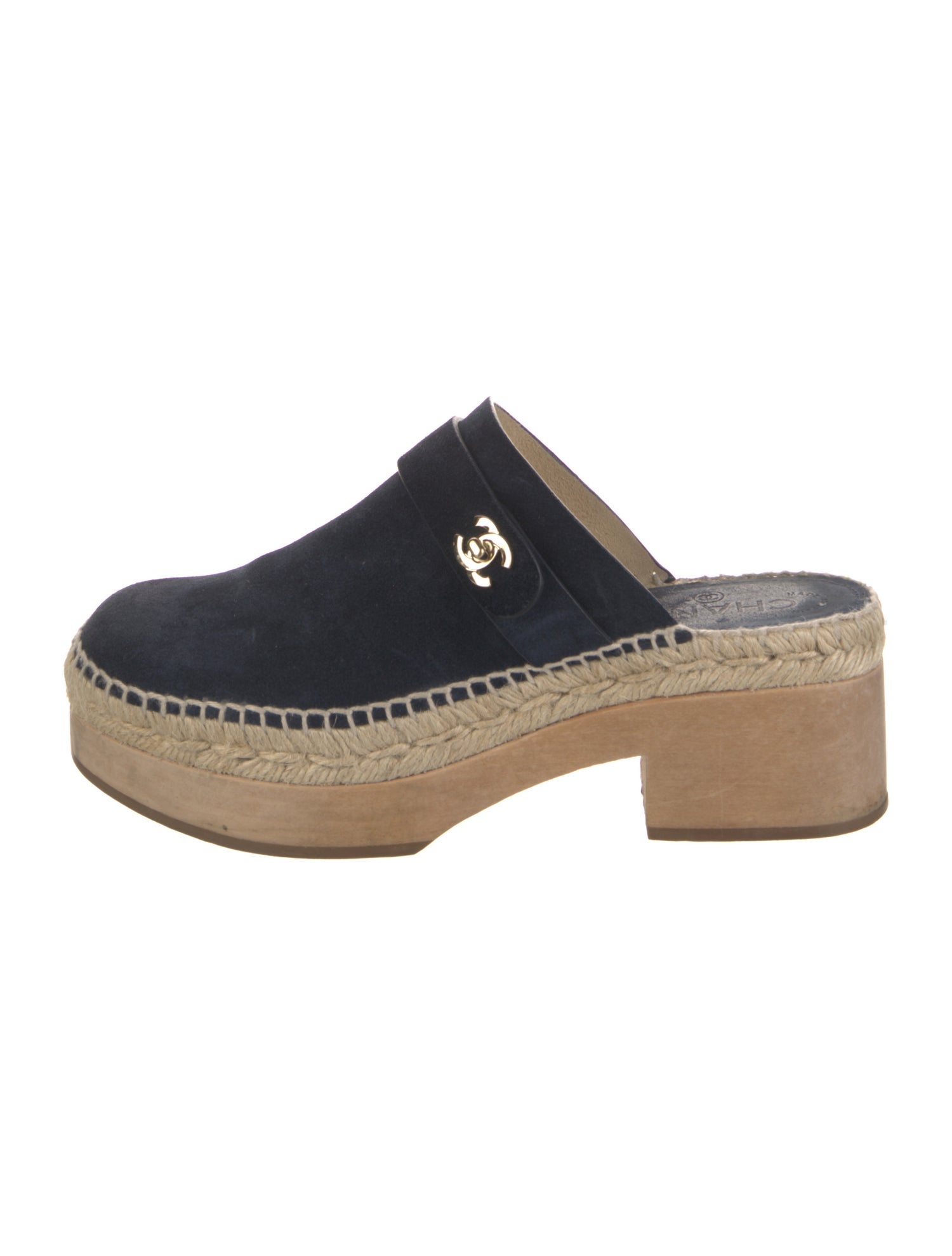 Chanel Interlocking CC Logo Suede Mules