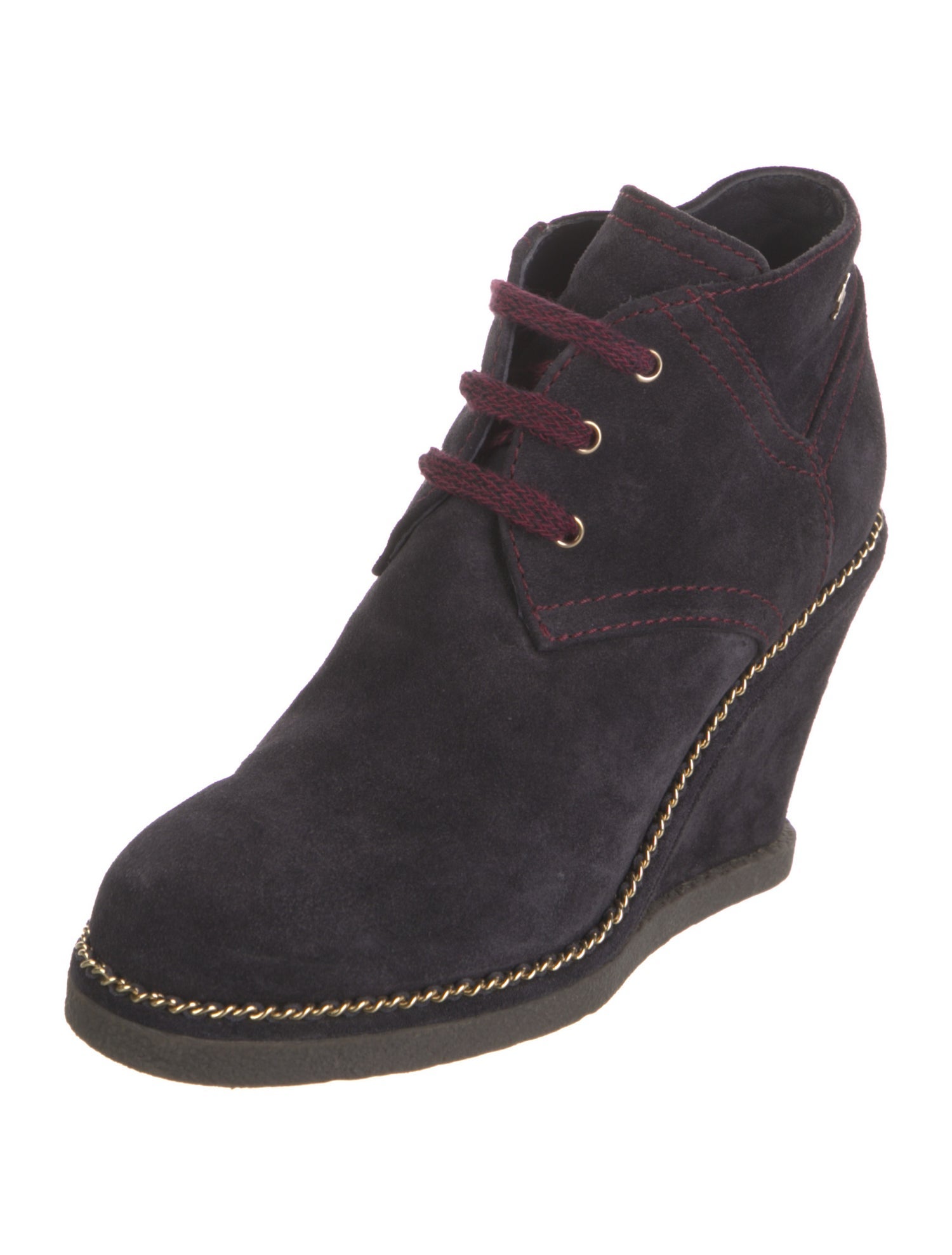 Chanel Interlocking CC Logo Suede Lace-Up Boots