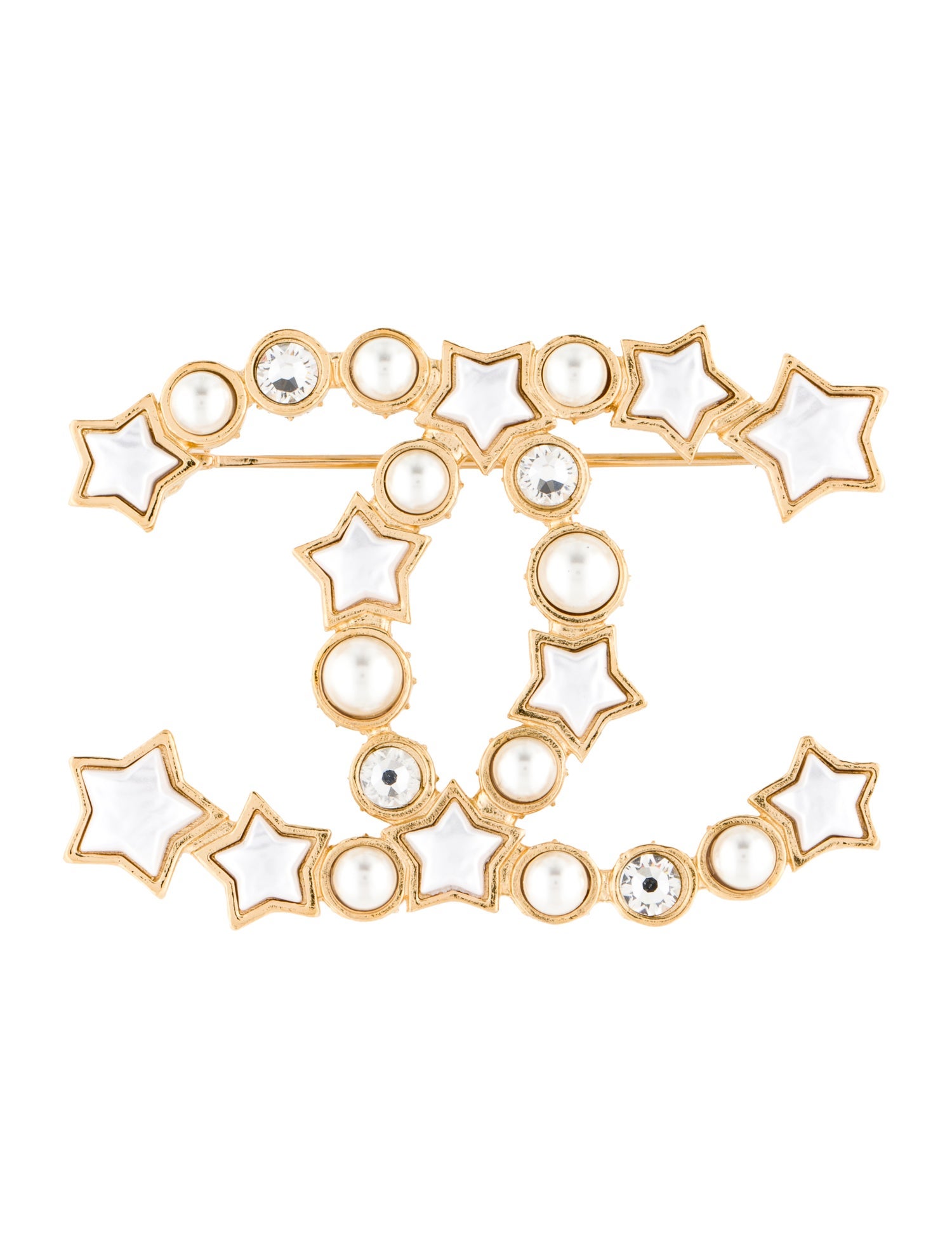 Chanel Faux Pearl & Resin Star CC Brooch